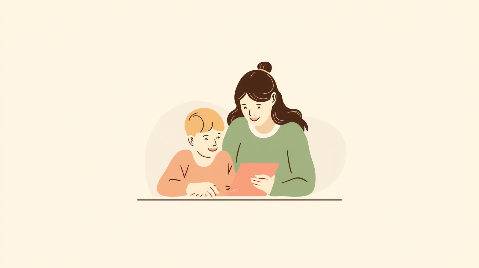 Parent and child collaborating on a tablet